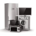 Home appliances. Tv, refrigerator, microwave, laptop and washing maching. 3d